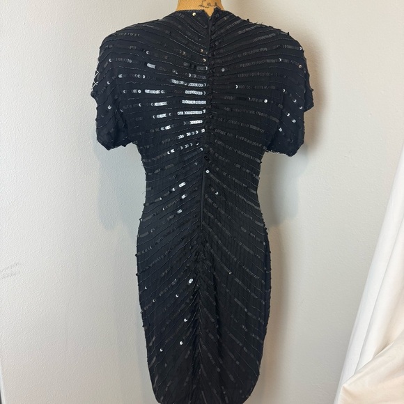 Vintage 100% SILK Denise Elle black white sequin dress floral - Picture 7 of 9